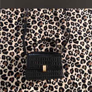 Classic Black Croc-Embossed Top-Handle Crossbody Bag